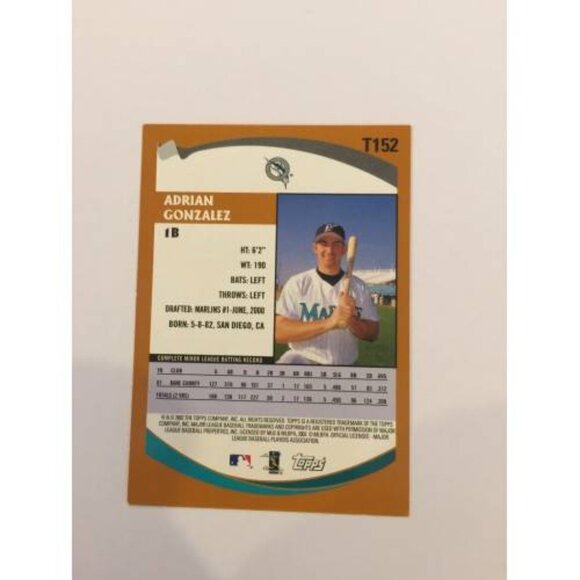 2002 Topps Adrian Gonzalez Miami Marlins IP Autograph #T152 (036) - Picture 2 of 2